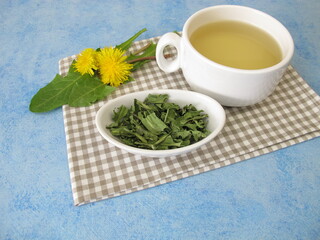 A cup of dandelion tea from dried dandelion leaves