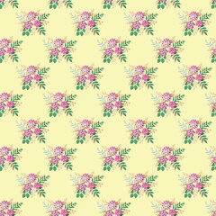 Floral seamless pattern of handmade flowers on a yellow background
