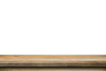 Empty old wood table on isolate white background and display montage with copy space for product. - obrazy, fototapety, plakaty