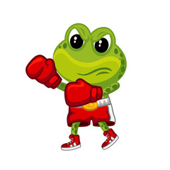 Cute cartoon style illustration of Boxing Frog character