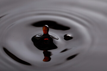Splash of soy sauce with drop as background, closeup