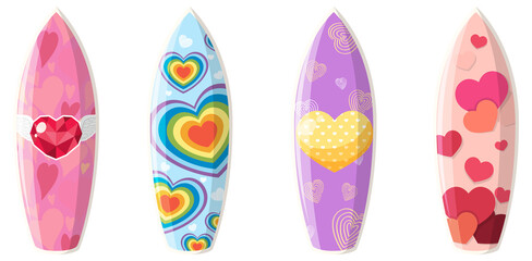 Surfboards with different heart patterns