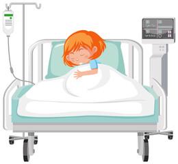 Sick kid resting in hospital bed