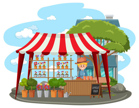 Flea market concept with plant shop