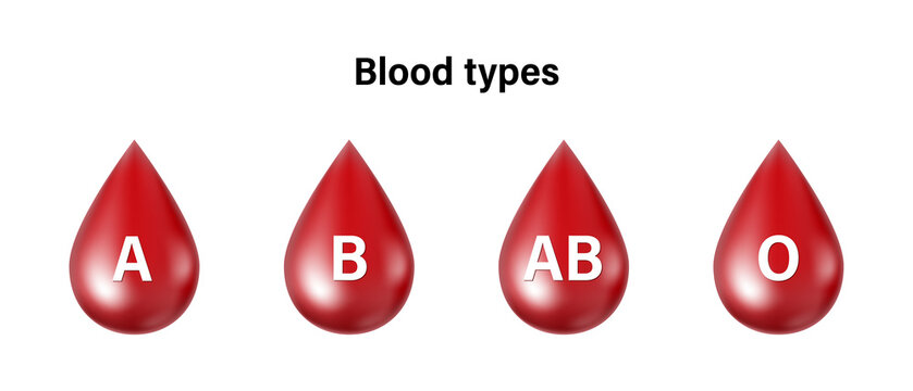 Blood type. Blood group. Drop of blood on white background.