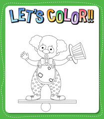 Worksheets template with let’s color!! text and clown outline