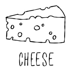 Silhouette line outline food isolated text. Doodle outlines background. Cheese, dairy product.