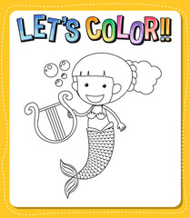 Worksheets template with lets color text and mermaid outline