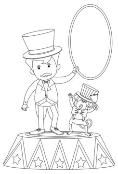 Circus black and white doodle character