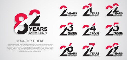 set anniversary logotype premium collection red black color with swoosh on white background