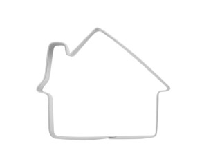 House shaped cookie cutter on white background, top view