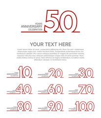 set anniversary logotype premium collection red color with outline style on white background