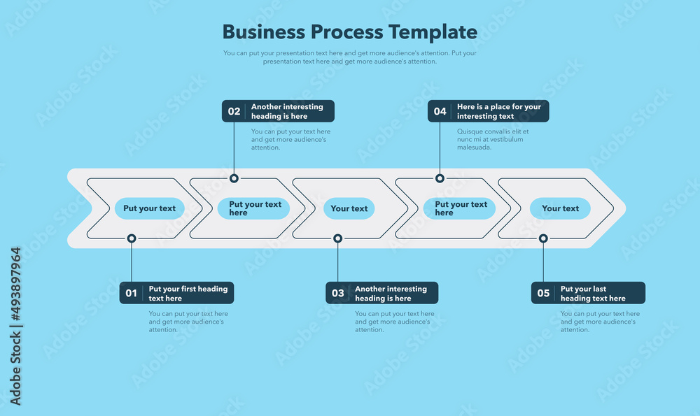 Poster Simple business process template with five steps - blue version. Easy to use for your website or presentation.
