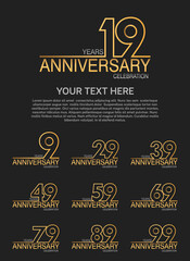set anniversary logotype premium collection golden color with outline style on black background