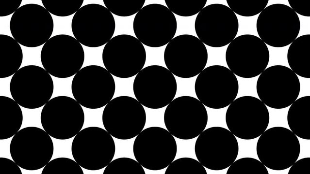 Black and white round elements in minimal dynamic pattern. Abstract animated black and white geometric mosaic. Motion graphic background in a flat design