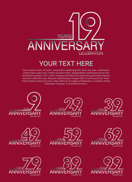 set anniversary logotype premium collection silver color with outline style on red background