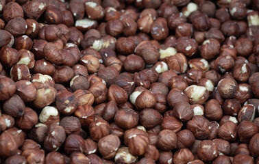  Pile of hazelnut closeup. Nuts collection