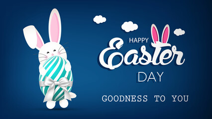 Easter day celebration concept and rabbits hold hands eggs Easter day. banner, poster and  template design vector illustration