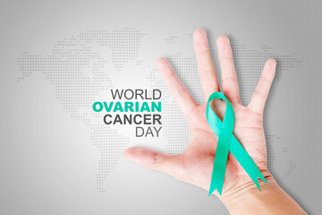 Woman hands with world ovarian cancer day