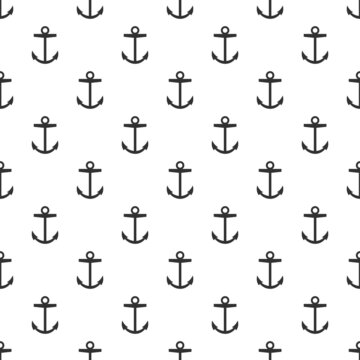 Seamless vector anchor pattern. Nautical design with trendy geometric anchors. Black and white ocean shapes. Monochrome background.