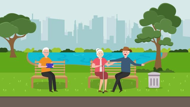 Group of old people enjoying leisure time at park