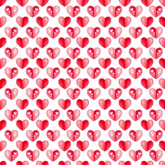 Seamless pattern for Valentine's Day. Collection of watercolor hearts. Lovely romantic background for fabric, wallpaper, textile, wrapping