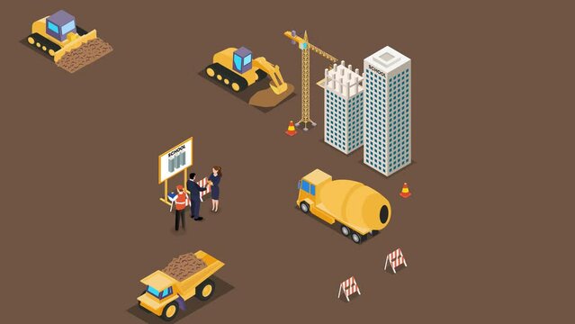 Two business people handshake near school building