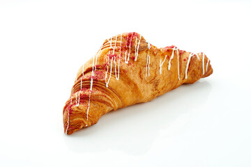 Croissant with custard on white background