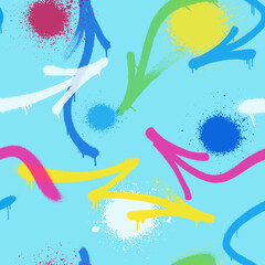Fototapeta na wymiar Bright graffiti spray paint seamless pattern. Vector illustration. Vector illustration