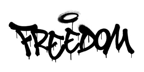 Sprayed freedom font graffiti with overspray in black over white. Vector illustration. © Yevhen