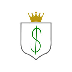 Shield with dollar symbol icon isolated on white background