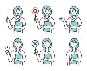 若い女性看護師さんのポーズセット