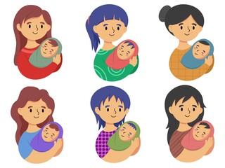 Mother's day illustration. Mother holding baby