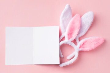 Happy Easter greeting card mockup. Empty card with decorative Easter eggs