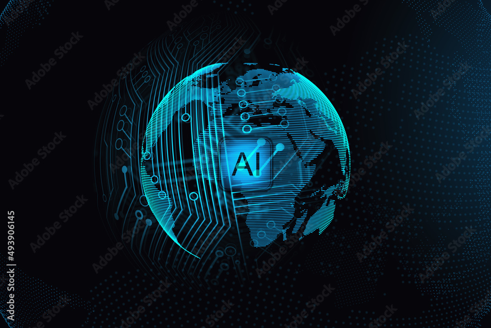 Leinwandbilder abstract ai globe on dark background. artificial intelligence and metaverse concept. 3d rendering.
