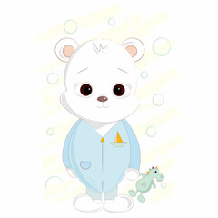 Cute white bear  with dinosaur toy