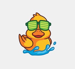cute yellow duck swimming wearing a glasses. isolated cartoon animal nature illustration. Flat Style suitable for Sticker Icon Design Premium Logo vector. Mascot Character