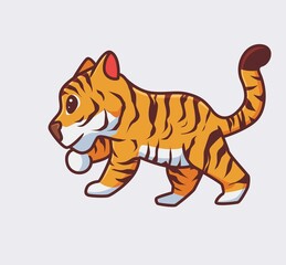 Fototapeta na wymiar cute tiger walking calm. isolated cartoon animal nature illustration. Flat Style suitable for Sticker Icon Design Premium Logo vector. Mascot Character