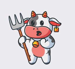 cute cow working as farmer holding hoe. isolated cartoon animal nature illustration. Flat Style suitable for Sticker Icon Design Premium Logo vector. Mascot Character