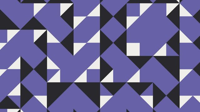 Geometric tiles in abstract seamless loop animated pattern. Abstract geometric mosaic with very peri violet elements. Endless motion graphic background in a flat design