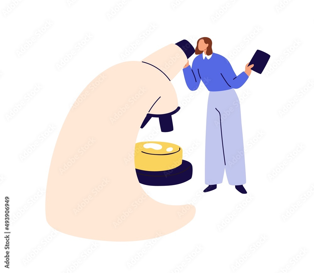 Wall mural scientist looking through microscope for medical lab research. science test and analysis concept. sc