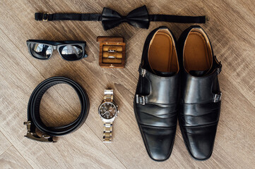 Set groom Bow tie, shoes Belts Cufflinks Watches Men's Accessories