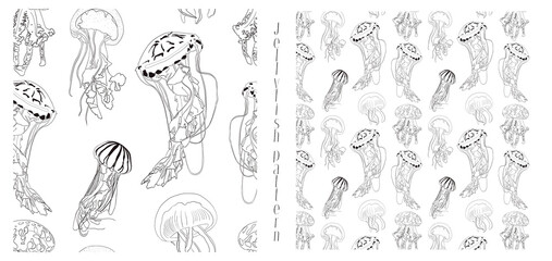 Vector sealife pattern with an underwater animal: jellyfish. Nice illustration for background, print, fabric, wallpaper.