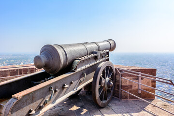 An old historical cannon used in past for the safeguard of Mehrangarh fort from invaders in the city of Jodhpur