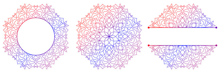 Set of flower mandalas. Split pattern in form of mandala for Henna Mehndi or tattoo decoration. Decorative ornament in ethnic oriental style, vector illustration.
