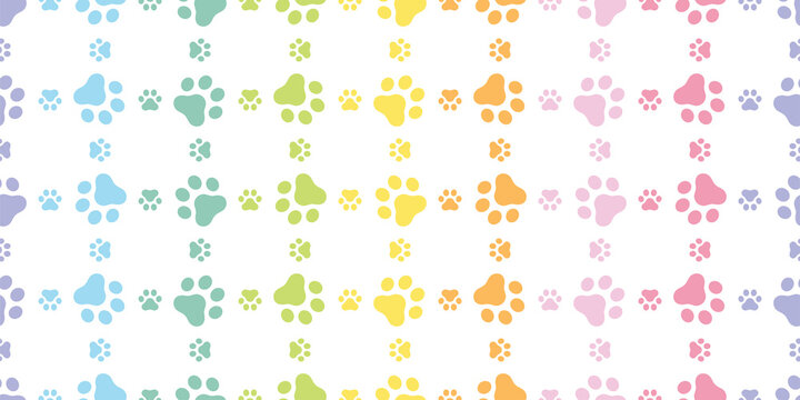 dog paw seamless pattern cat footprint rainbow color french bulldog icon vector puppy kitten cartoon doodle isolated repeat wallpaper tile background illustration design clip art