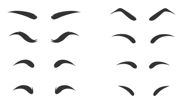 Set of Eyebrows shape. Eyebrow shapes. Various types of eyebrows. Makeup tips. Eyebrow shaping for women.