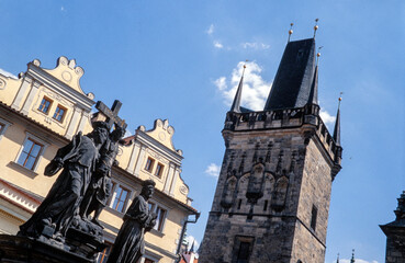 Fototapeta na wymiar Tower at Charles bridge. Prague. Czech Republic. 1995. 