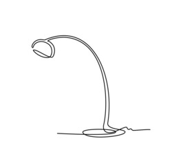 Continuous line room floor lamp. One line drawing of object home furniture for interior design illustration. Single line Minimalist design background