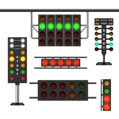 Collection realistic traffic lights for racing vector race street light sport car challenge
